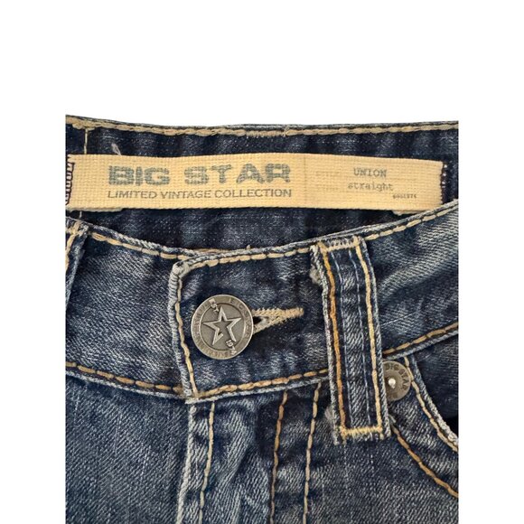 Big Star Union Straight Jeans Mens Size 29R Distressed Medium Wash Blue Denim - Picture 3 of 11